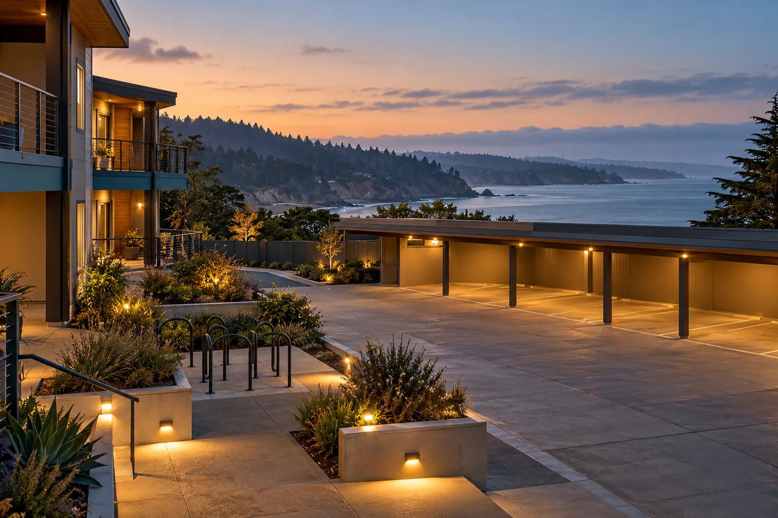 Apartment community courtyard in Santa Cruz