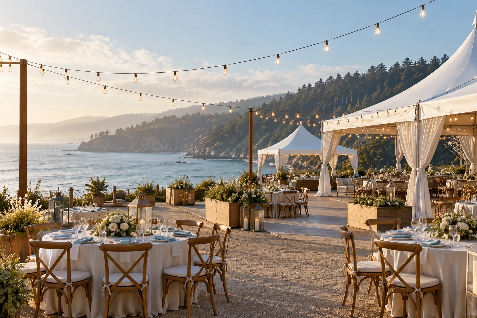Event venue set up before guests arrive in Santa Cruz