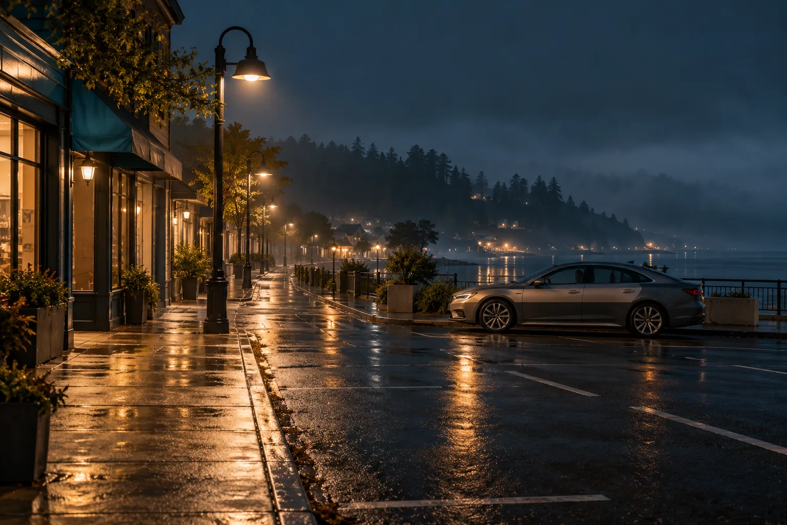 Business park at night under lights in Santa Cruz