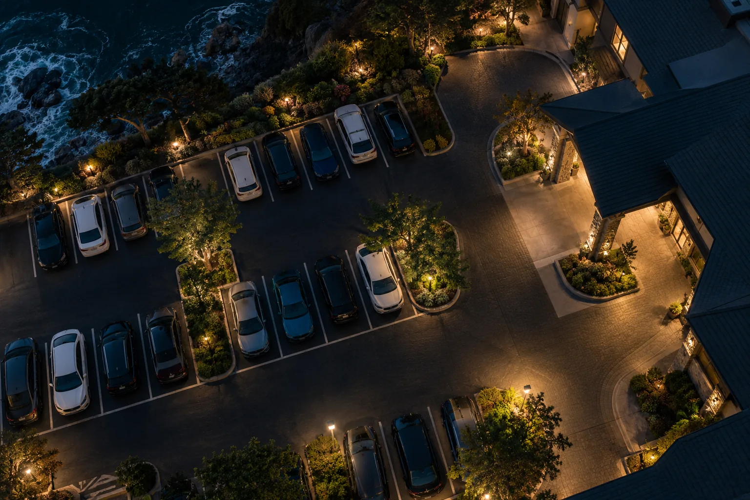 Commercial property at night from above in Santa Cruz